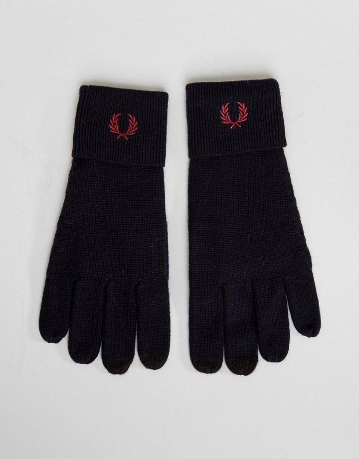 Fred Perry Logo Merino Wool Gloves Navy - Navy