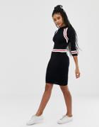 Qed London Sports Stripe Sweater Dress - Black