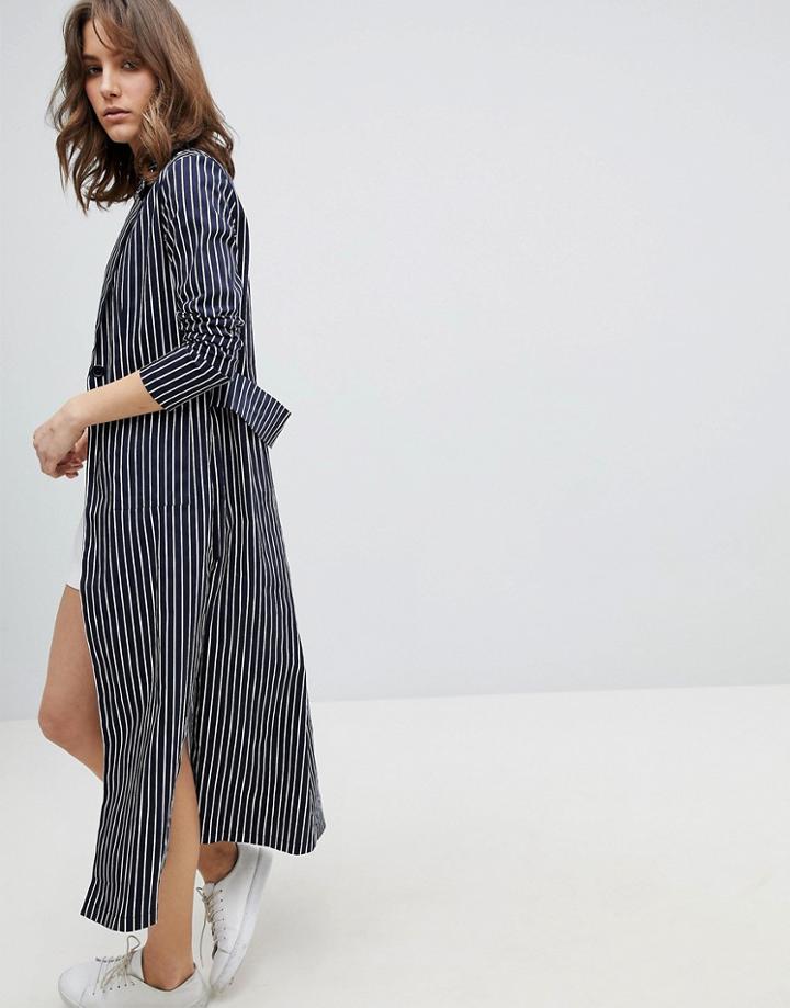Unique 21 Pinstripe Long Jacket - Navy