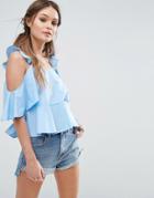 Asos Cotton Sun Top With Ruffle Cold Shoulder - Yellow