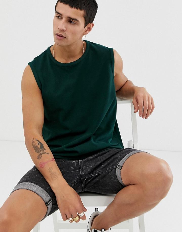 Asos Design Cropped Tank In Pique In Green - Green