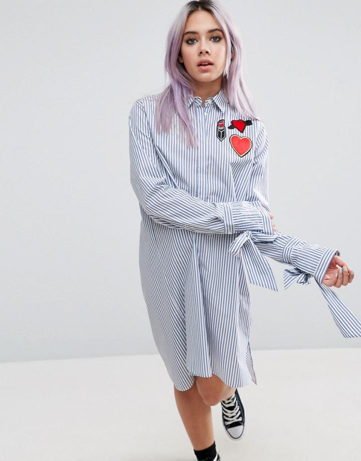 Asos Stripe Shirt Dress With Oversized Cuff & Badges - Multi
