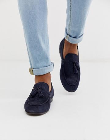 H By Hudson Bolton Tassel Loafers In Navy Suede