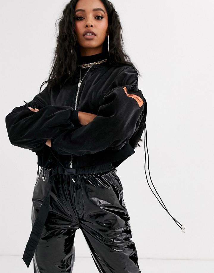 Sixth June Relaxed Bomber Jacket With Logo Tab In Satin