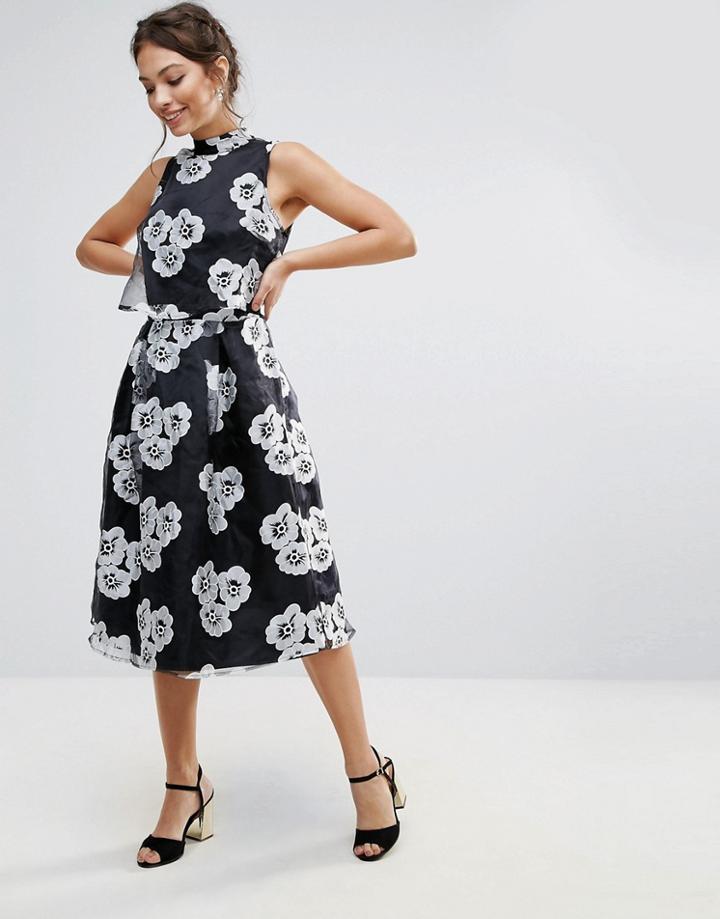 Amy Lynn High Neck Skater Dress In Floral Print - Black