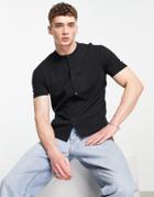 Asos Design Muscle Jersey Shirt With Grandad Collar In Black
