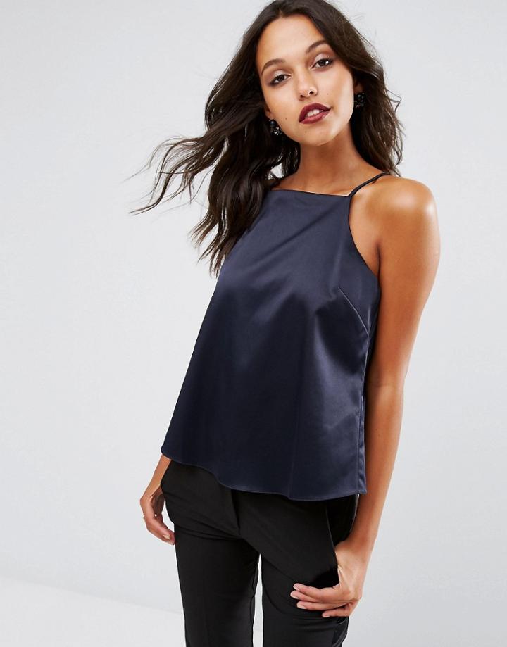 Asos Satin Wrap Back Cami Top - Navy