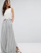Native Youth Wide Leg Pants With Splits In Stripe - Gray