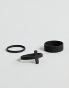 Asos Design Ring Pack With Cross In Matte Black - Black