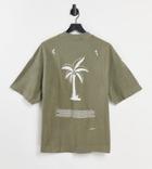 Collusion Unisex Oversized T-shirt With Print In Khaki Pique Fabric-green