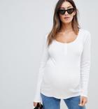 Asos Design Maternity Long Sleeve T-shirt With Button Front In White - White