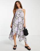 Violet Romance Floaty Trapeze Midi Dress In Scarf Print-multi