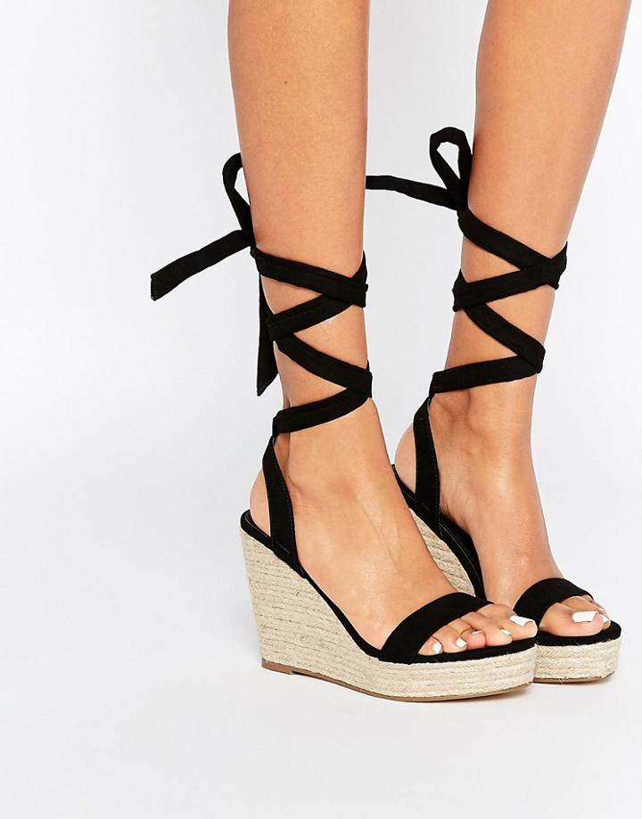 Asos Talent Tie Leg Wedge Sandals - Black