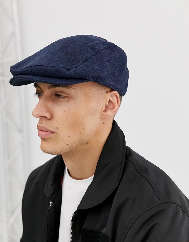 Asos Design Navy Texture Flat Cap