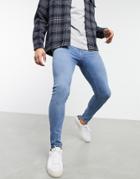 Asos Design Spray On Jeans In Power Stretch With 'less Thirsty' Wash Blue-blues