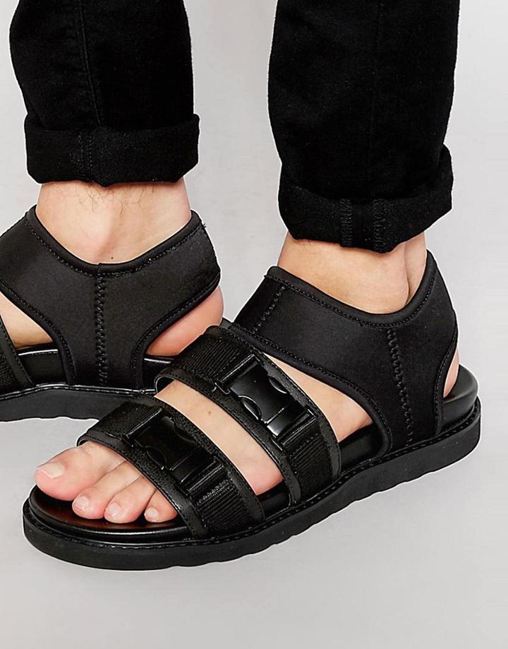 Dark Future Gladiator Sandals In Black Neoprene With Buckle Straps - Black