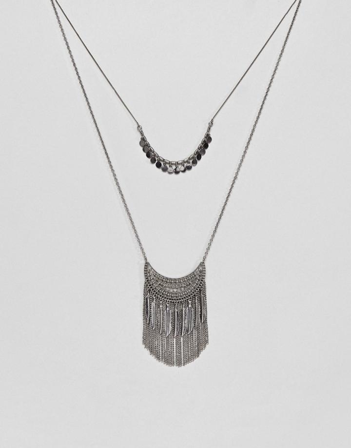 Pieces Layered Festival Necklace - Silver