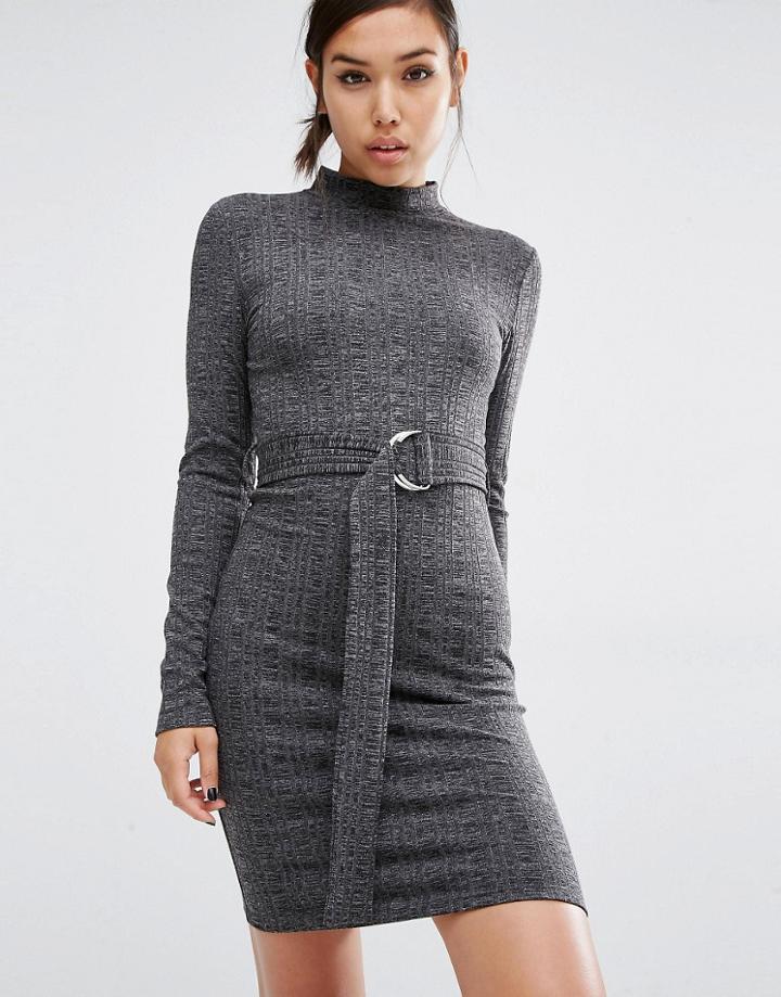 First & I D-ring Belted Bodycon Dress - Black