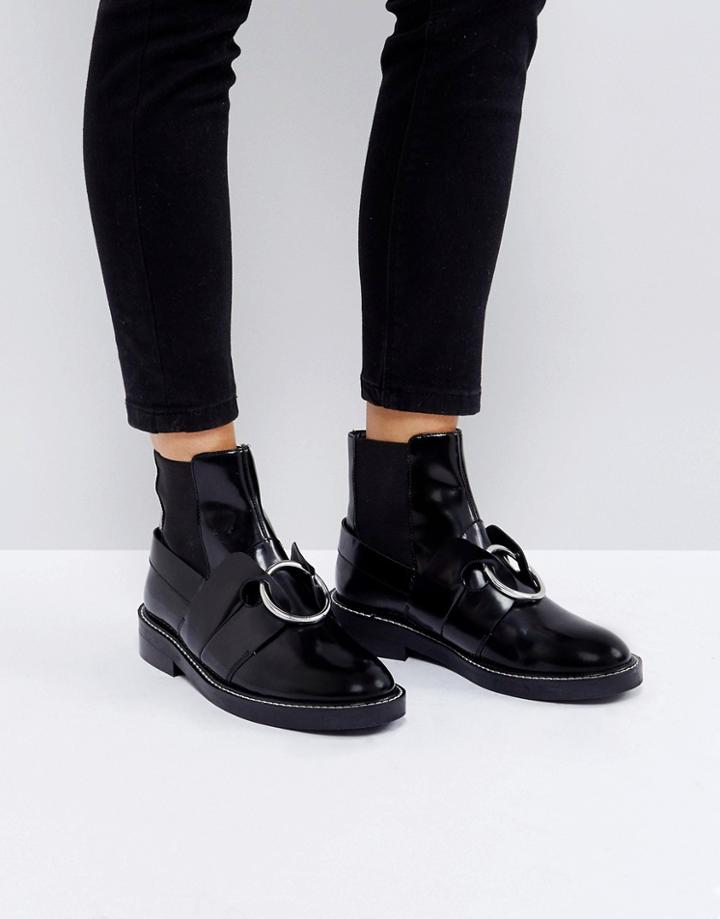 Asos Adel Leather Ring Ankle Boots - Black