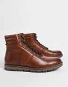 Silver Street Leather Hiker Boots In Brown With Suede Collar