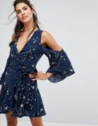 Finders Patience Star Print Ruffle Wrap Dress - Navy