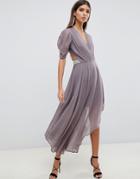 Asos Design Floaty Soft Midi Dress With Back Pearl Detail - Multi