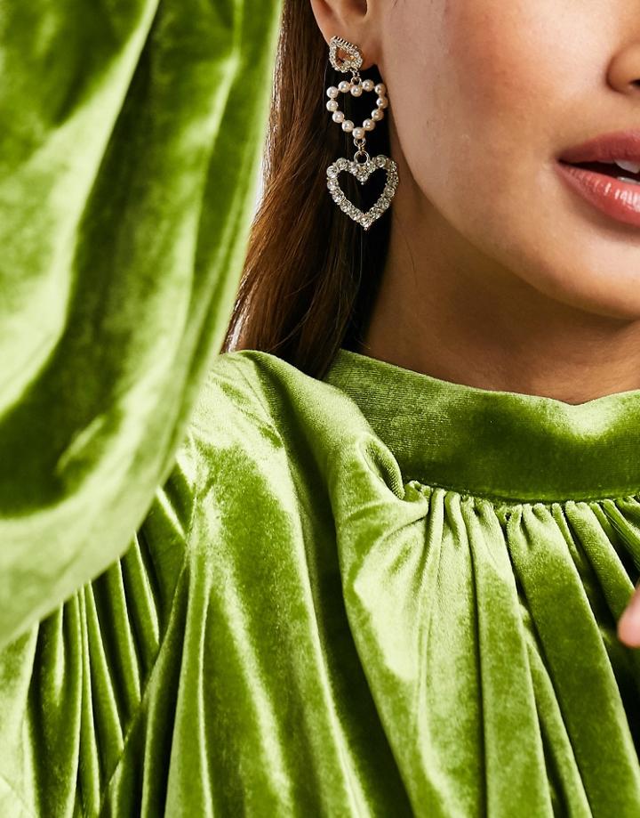 True Decadence Heart Tierred Earrings In Pearl And Crystal-white