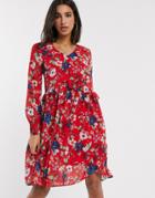 Vero Moda Drop Waist Floral Smock Dress-red