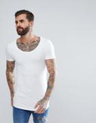 Asos Muscle Fit T-shirt With Deep Scoop And Curved Hem - White