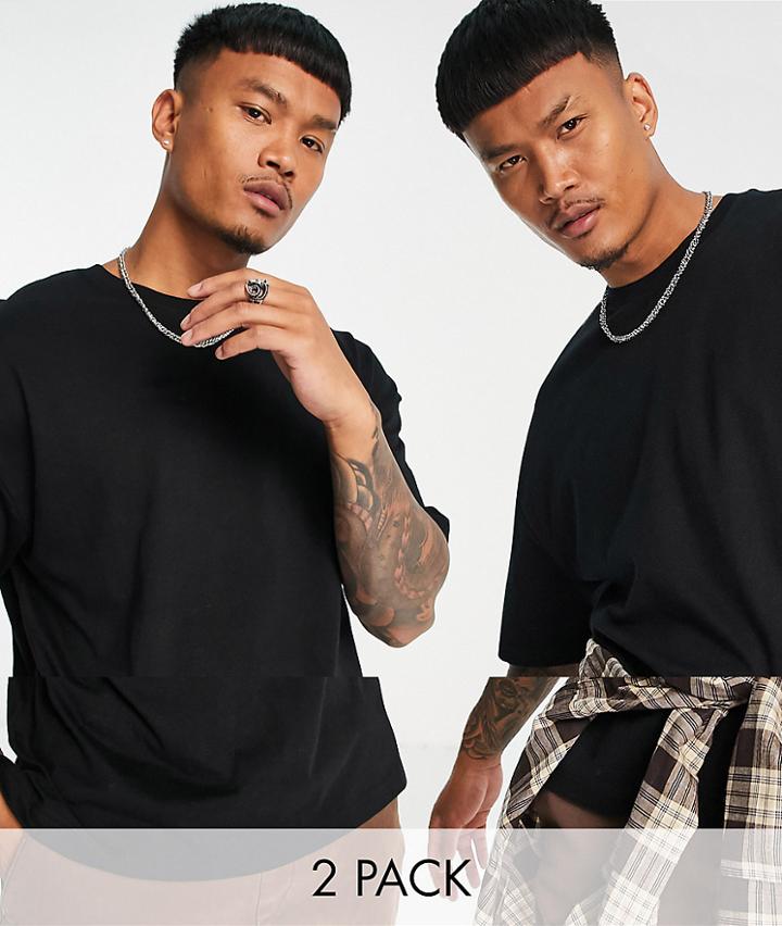 Bershka 2 Pack Oversized T-shirts In Black