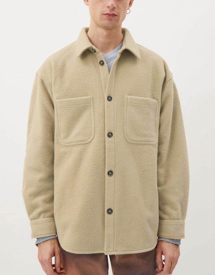 Weekday Work Fleece Overshirt In Beige-neutral