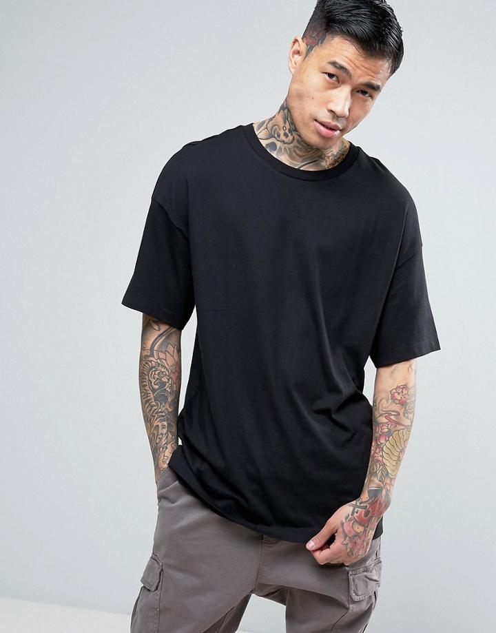 Bershka Oversized T-shirt In Black - Black