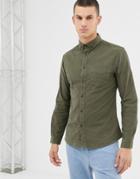 Celio Slim Fit Long Sleeve Shirt With Pocket In Green - Green