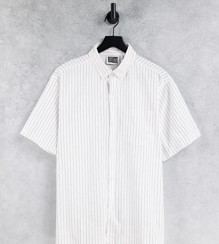 Reclaimed Vintage Inspired Unisex Relaxed Shirt In Pinstripe-white