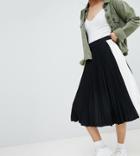 Bershka Side Stripe Pleated Midi Skirt In Black