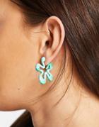 Asos Design Hoop Earrings In Abstract Squiggle Design In Green