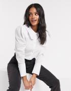 Asos Design Long Sleeve Shirt With Ruffle Collar Detail In White