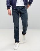 Pull & Bear Slim Jeans In Washed Indigo - Green