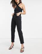Asos Design High Rise Stretch 'slim' Straight Leg Jeans In Washed Black