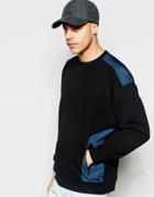 Asos Oversized Sweatshirt With Nylon Panels & Zips - Black