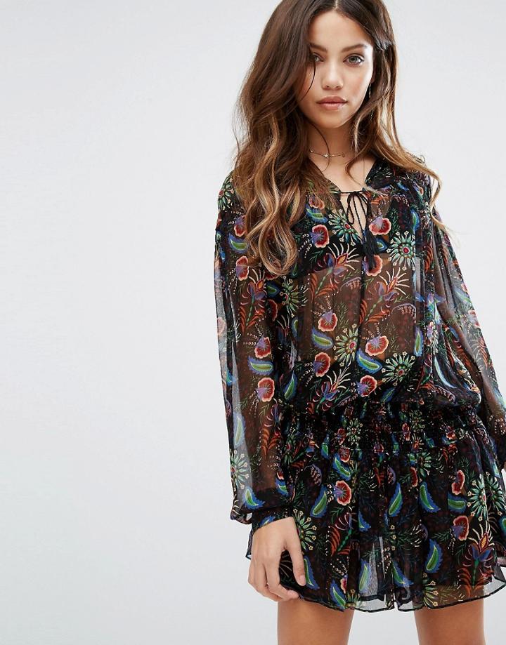 Ba & Sh Tiered Skirt Printed Dress - Black