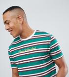 Asos Design Tall Relaxed T-shirt With Retro Stripe And Text Embroidery - Multi