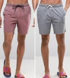Asos Swim Shorts 2 Pack In Acid Wash Gray And Burgundy In Mid Length Save - Multi