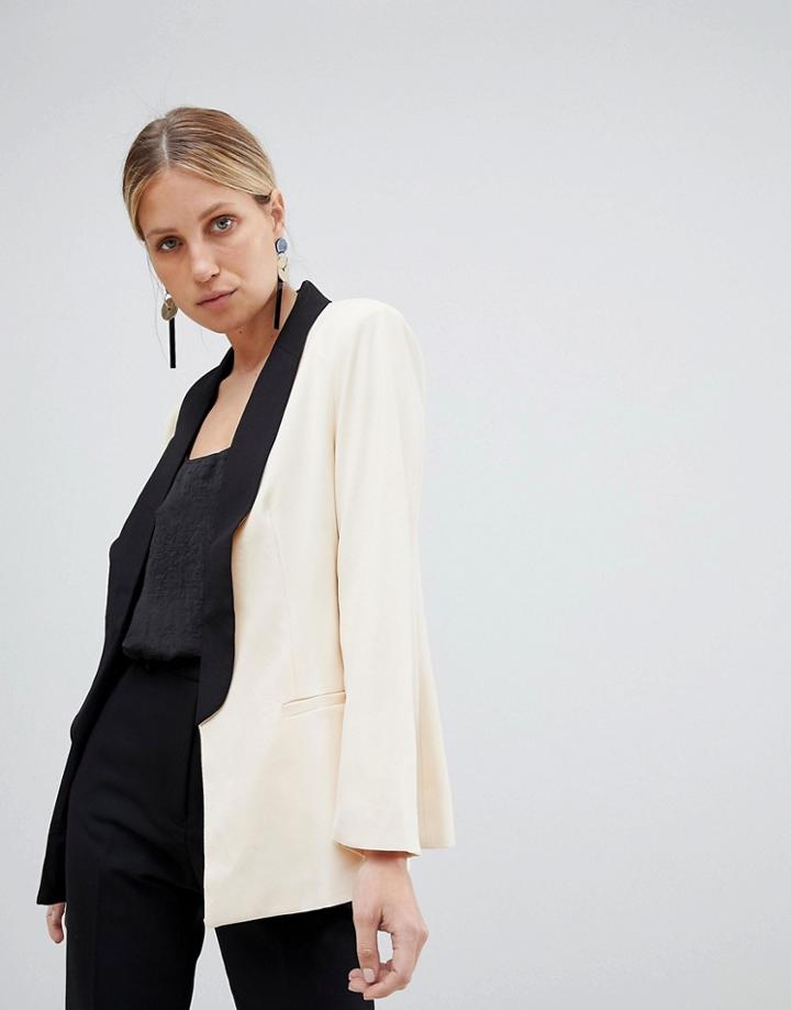 Unique 21 Blazer With Contrast Collar - Cream