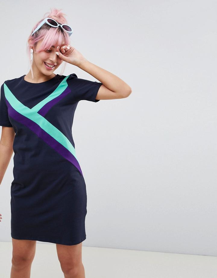 Monki Sporty Stripe Dress - Navy