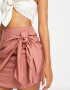 Asos Design Mini Skirt With Knot Wrap Detail In Terracotta-pink