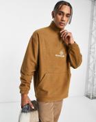 Asos Daysocial Oversized Quarter Zip Sweatshirt In Polar Fleece With Logo Print In Brown