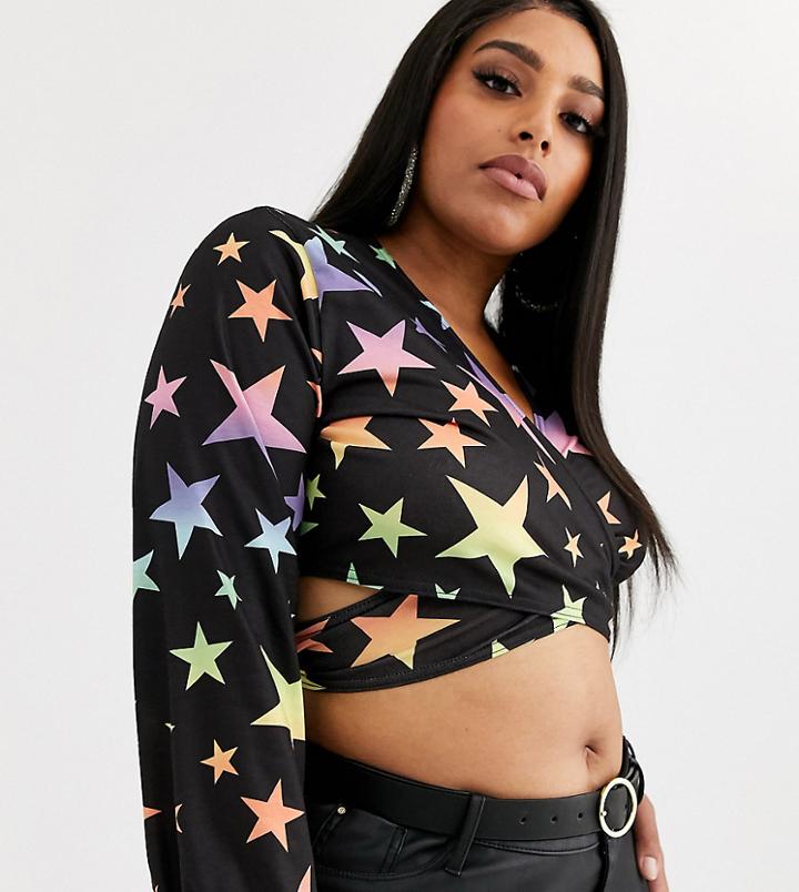 Rokoko Plus Tie Front Blouse In Multicoloured Star Print