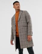 Asos Design Wool Mix Overcoat In Neutral Check