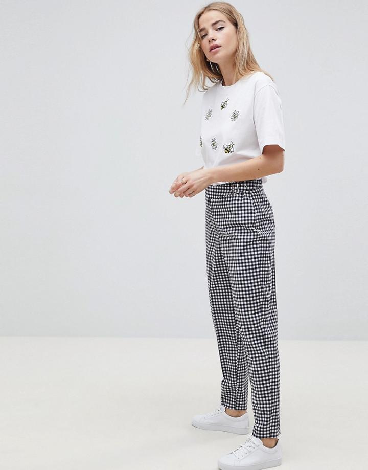 Asos Design Tailored Gingham Tapered Pants With Belt And Buckle Detail-multi